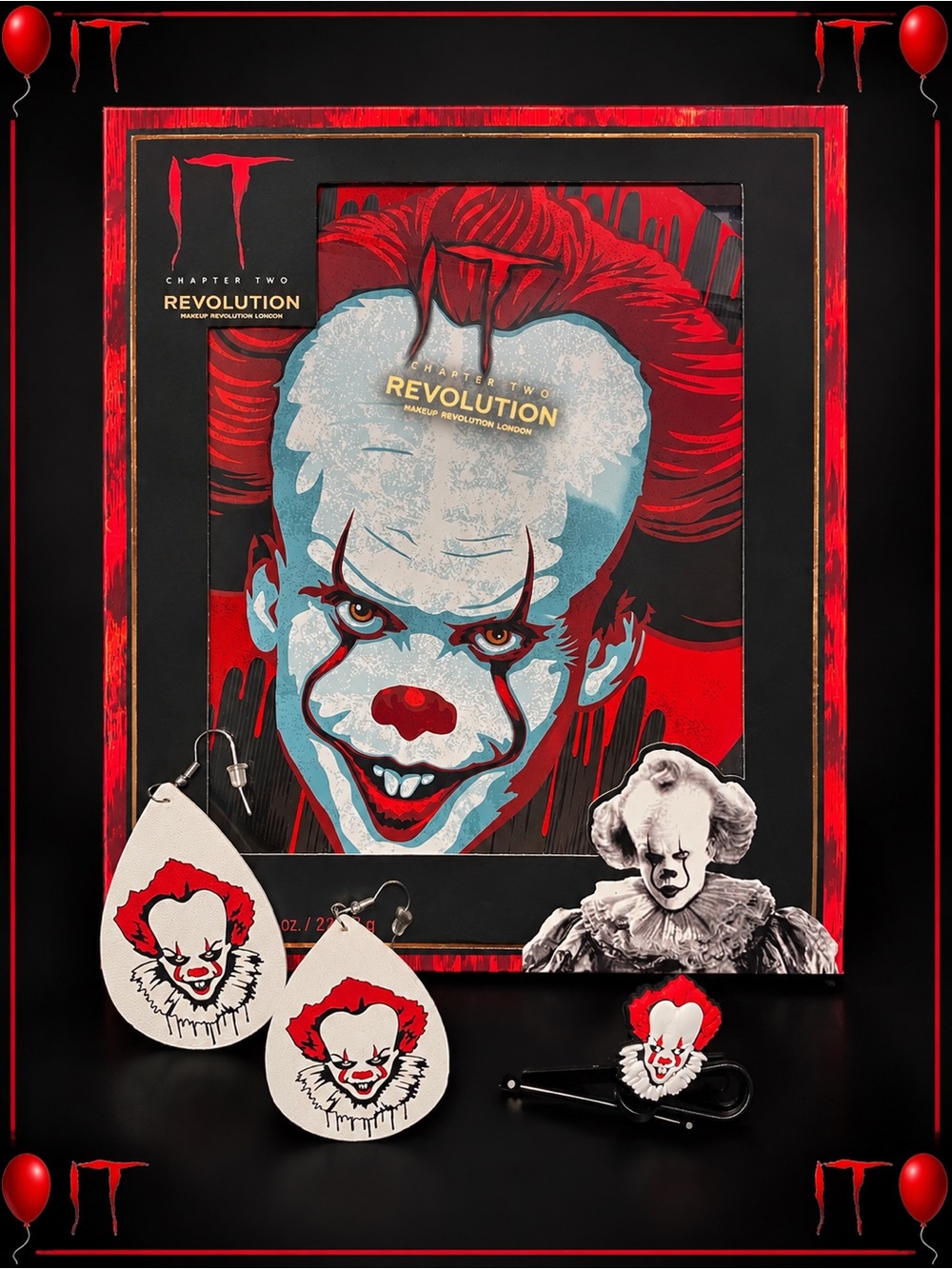 Revolution Beauty X Stephen Kings IT Chapter Two Palette, Earrings and Topper